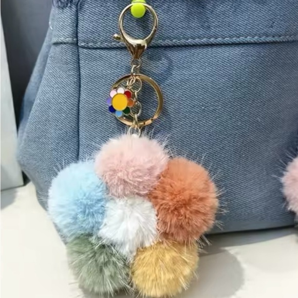 Multicolor Pom Pom Keychain cutest ever bag candy - Picture 4 of 4